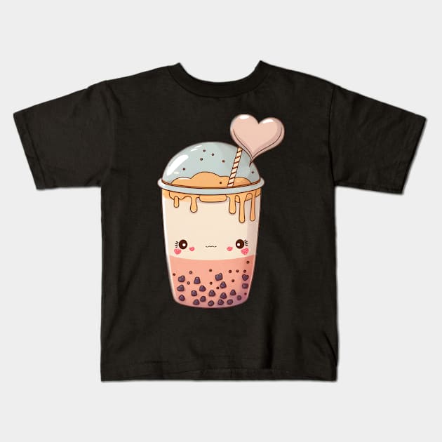 Valentine's day Bubble tea Couples boyfriend and girlfriend husband and wife lovers gift idea Kids T-Shirt by Mi Styles